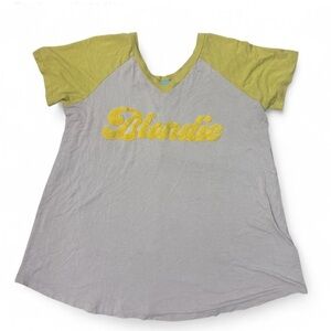 Judith March Yellow and Gray Blondie Short Sleeve Baseball Tee Chenille Letters